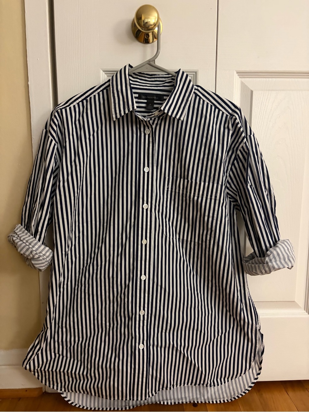Banana Republic Navy and White Vertical Stripe Button-Down Shirt